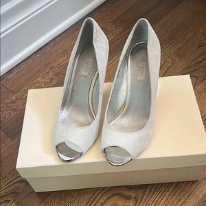 Glint Silver Peep-Toe Heels